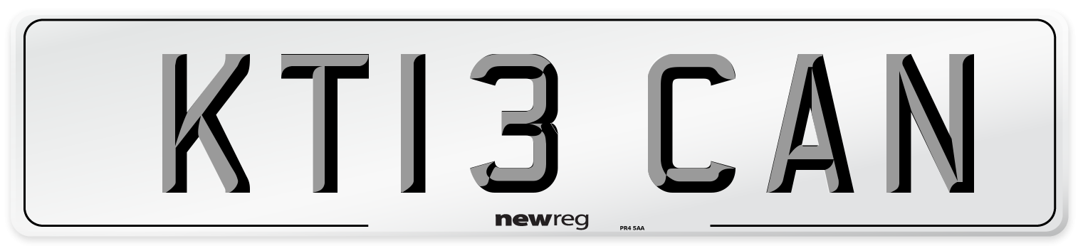KT13 CAN Number Plate from New Reg
